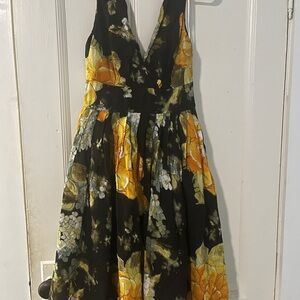 Aryeh Floral Black and Yellow Dress